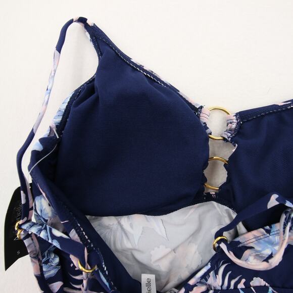 Ambrielle Tankini Top Navy Floral Tropical O Ring Cutout Padded Swim Top Small - Picture 6 of 10